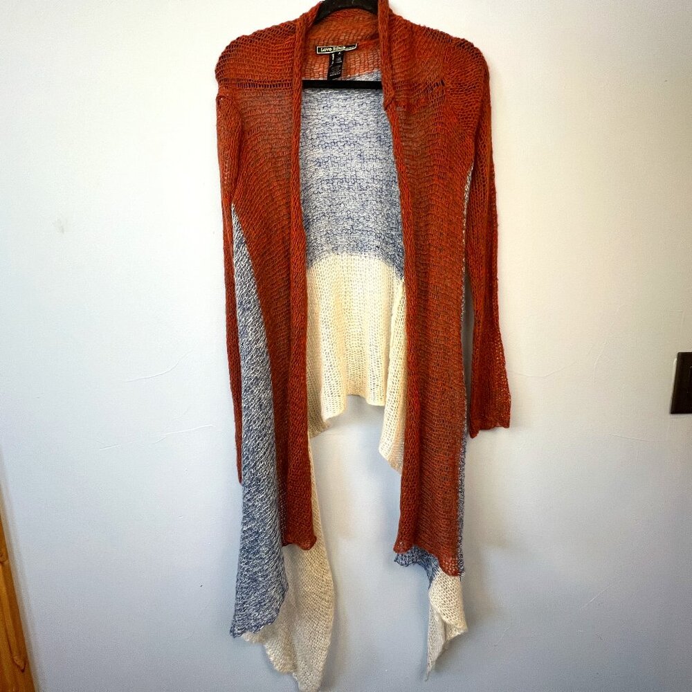 Love Stitch Asymmetric‎ Hemline Loose Knit Mohair Blend Cardigan Size L
